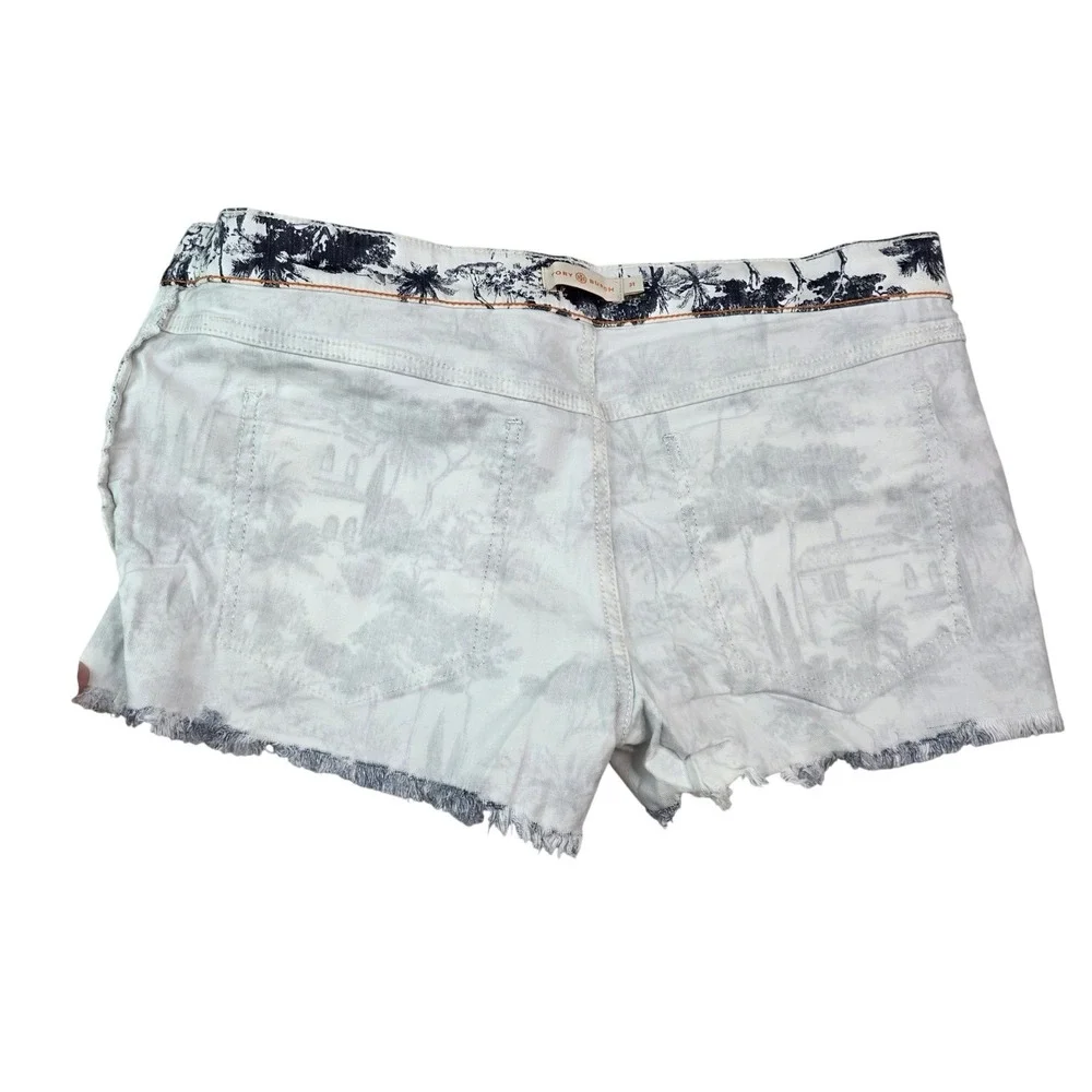 Tory‎ Burch Toile De Jouy Scenic Print Denim Shorts Navy Size 31 21151219 S1